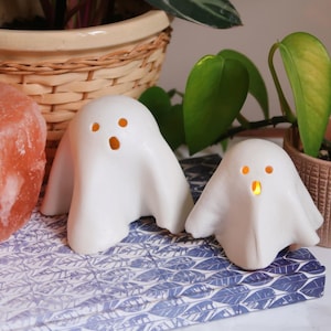 Handmade Clay Halloween Ghost LED Tealight Candle Cover ~ Made To Order