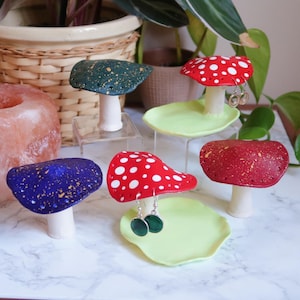 Hand Painted Clay Mushroom Toadstool Earring Stand Holder Trinket Dish ~ Made To Order