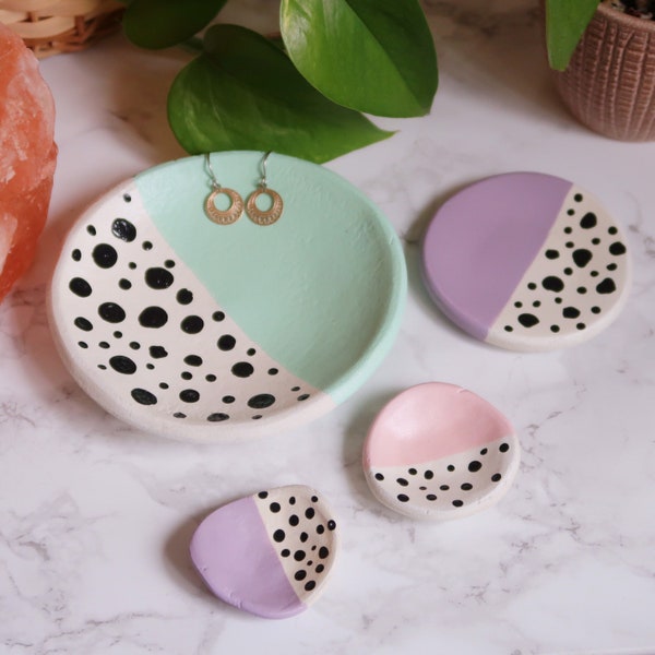 Pre-Order ~ Hand Painted Clay Spotty Contrast Trinket Dish ~ Made to Order