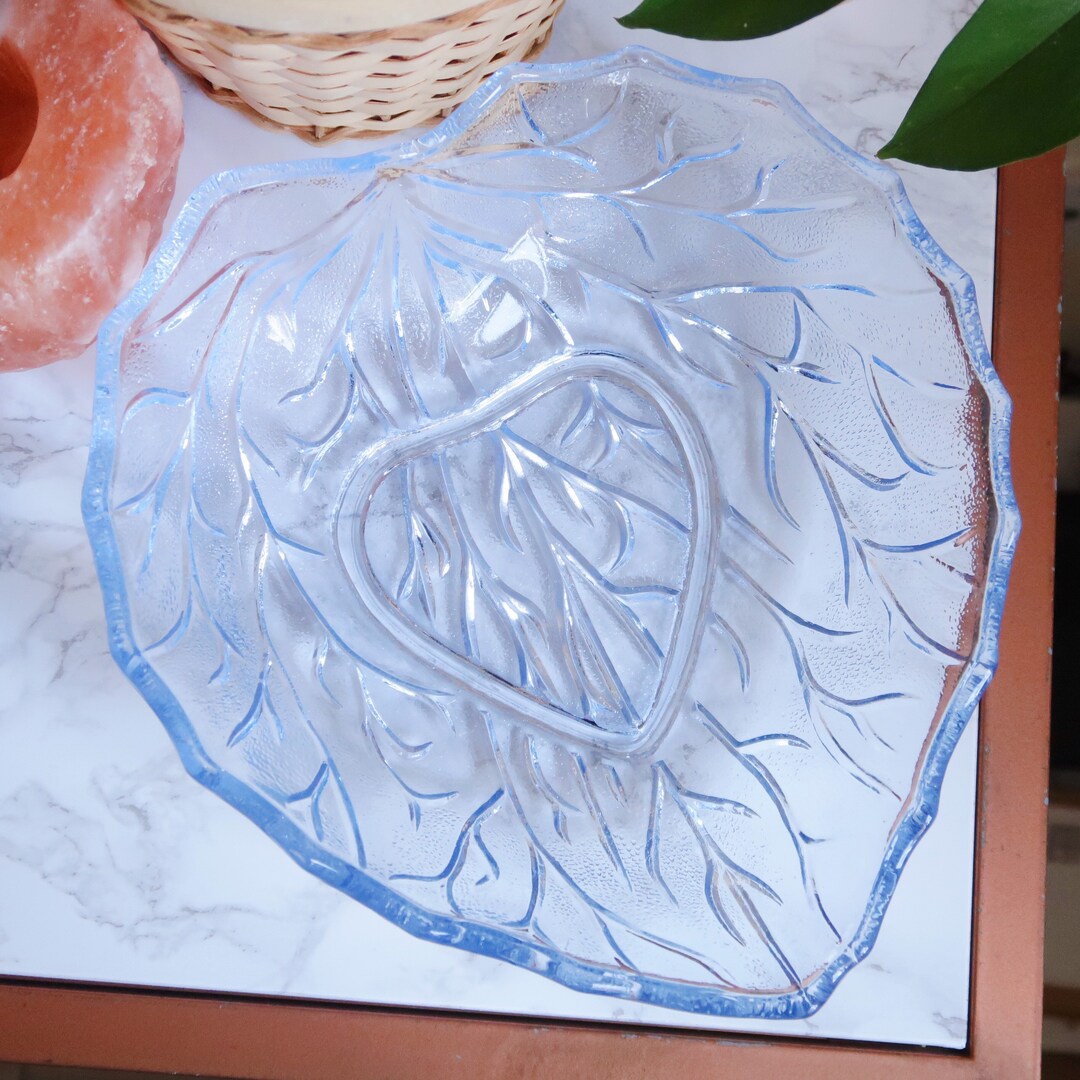 Vintage Bagley Blue Frosted Glass Knottingley Leaf Serving Etsy