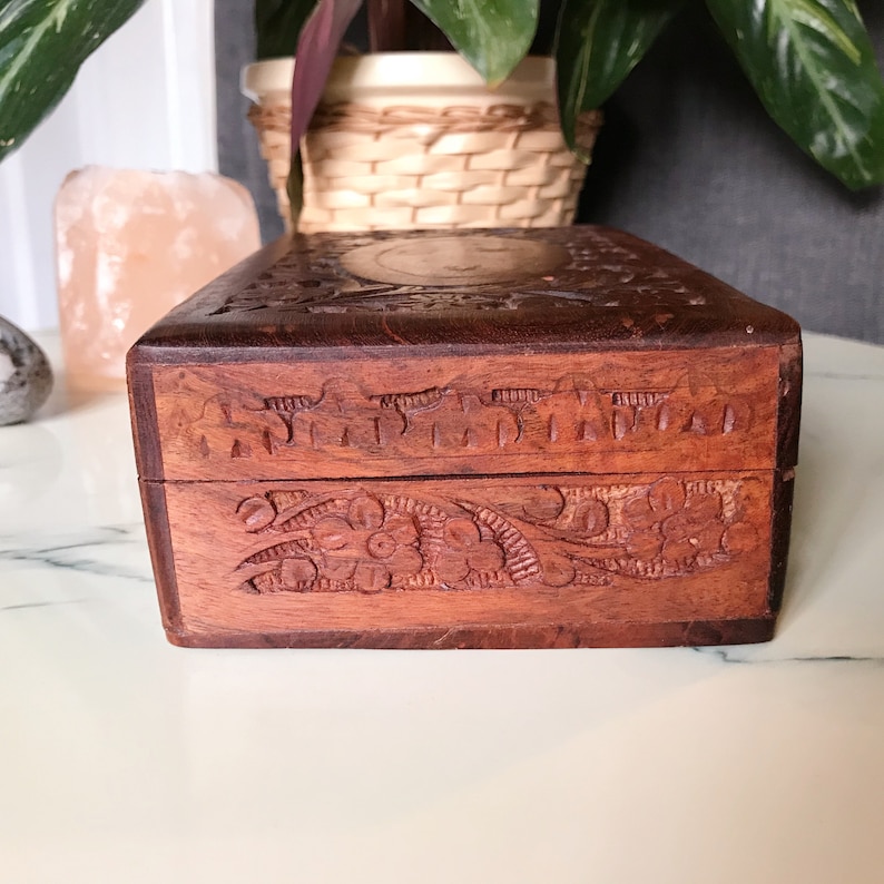 Hand Carved Wooden Floral Trinket Jewellery Box