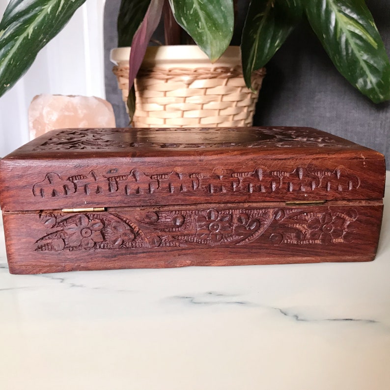 Hand Carved Wooden Floral Trinket Jewellery Box