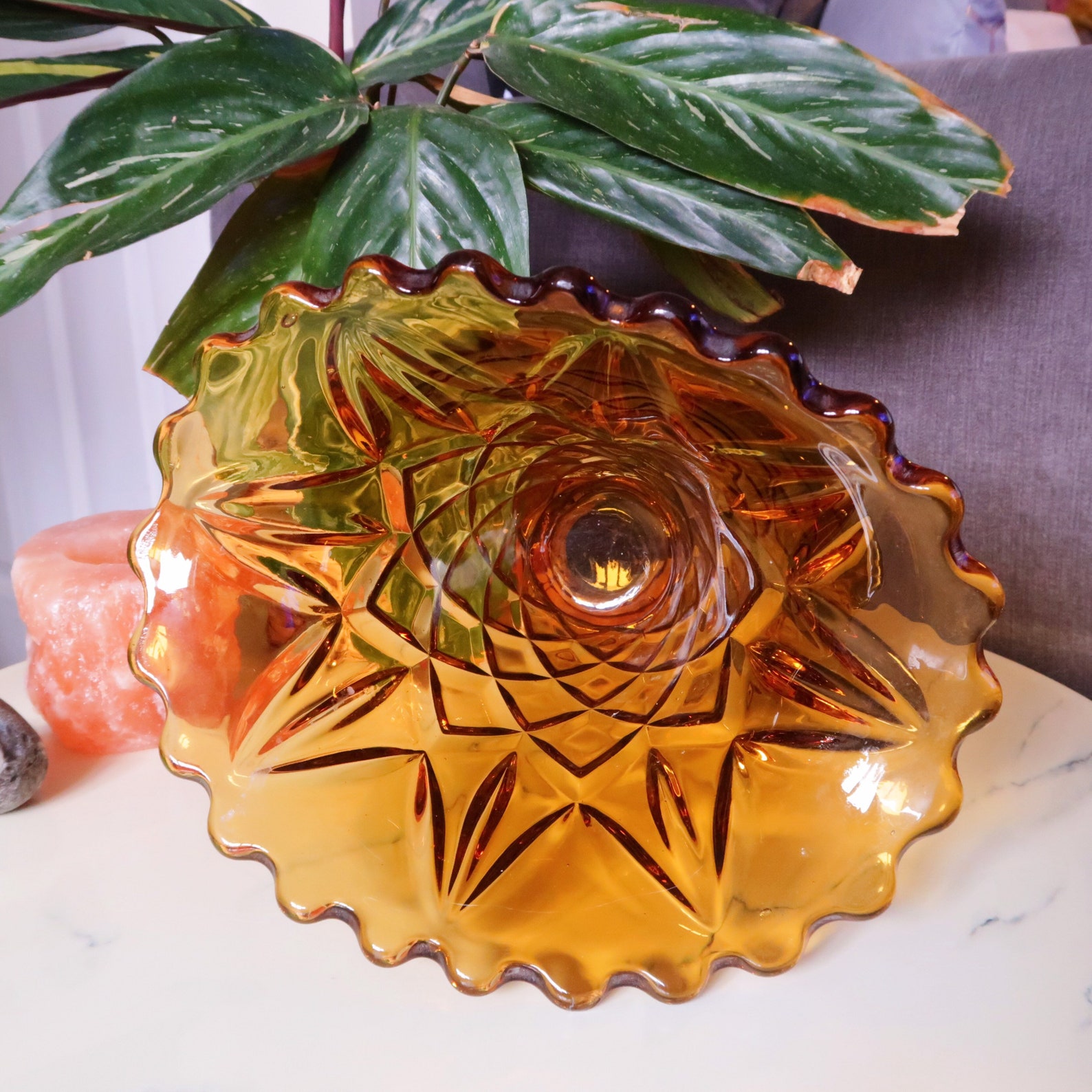 Vintage 1930s Amber Glass Art Deco Fan Vase Etsy