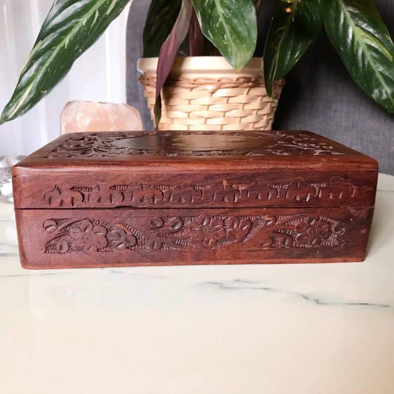 Hand Carved Wooden Floral Trinket Jewellery Box