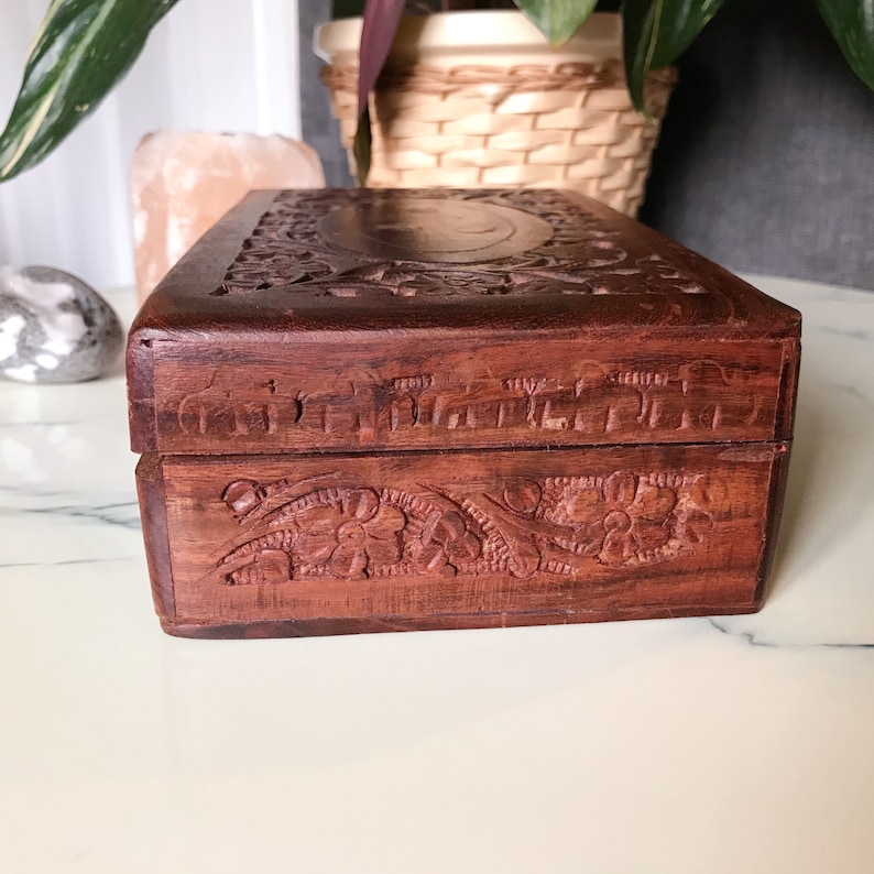 Hand Carved Wooden Floral Trinket Jewellery Box