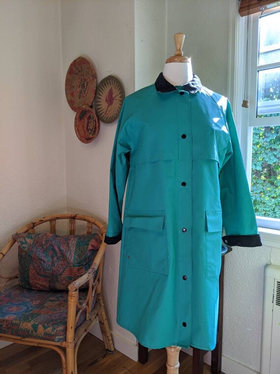 Vintage Teal Vinyl rain jacket coat S