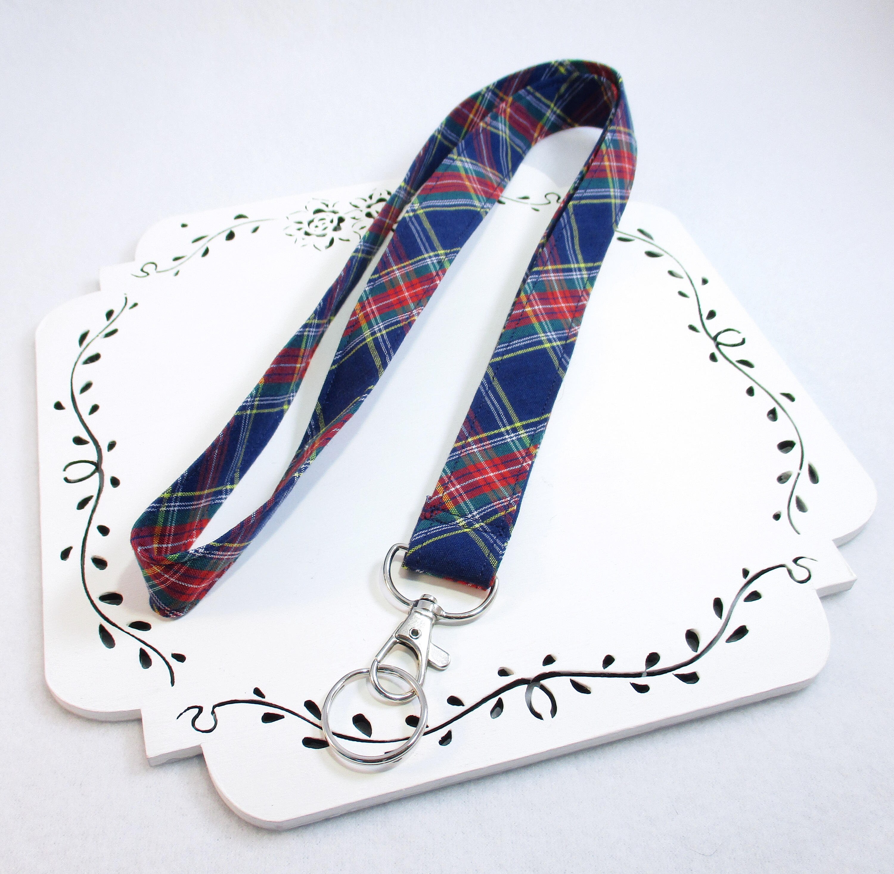 Tartan Lanyard Navy Plaid ID Badge Holder Custom Length ID Etsy