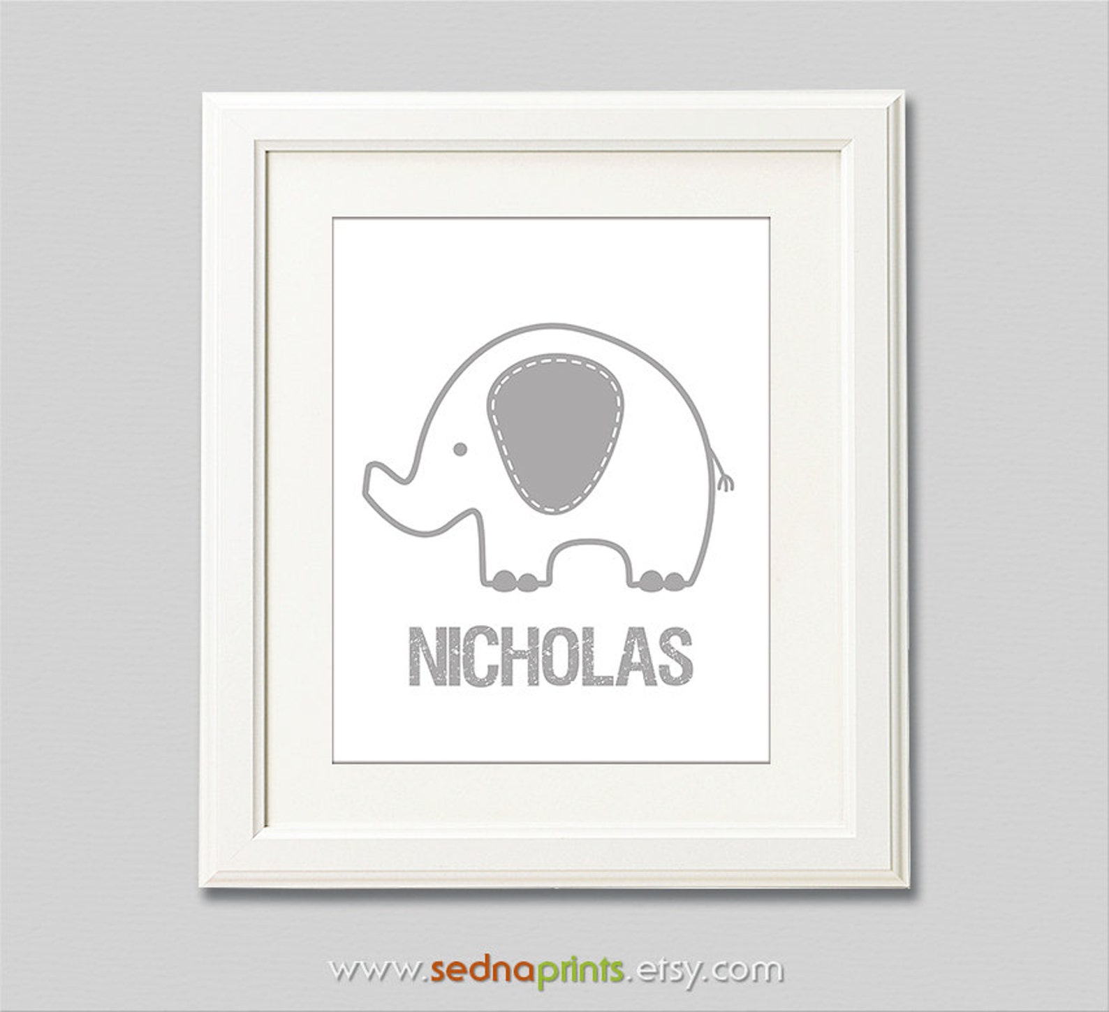 Grey and White Elephant Nursery Art Print nicholas, Children Wall Art
