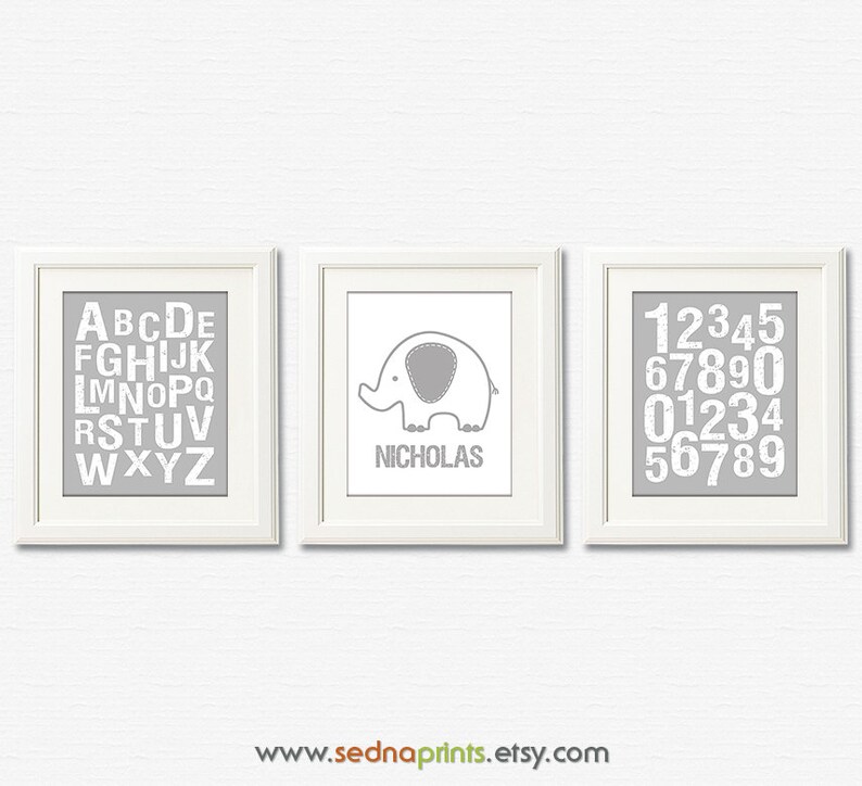 Grey and White Elephant Nursery Art Print nicholas, Children Wall Art
