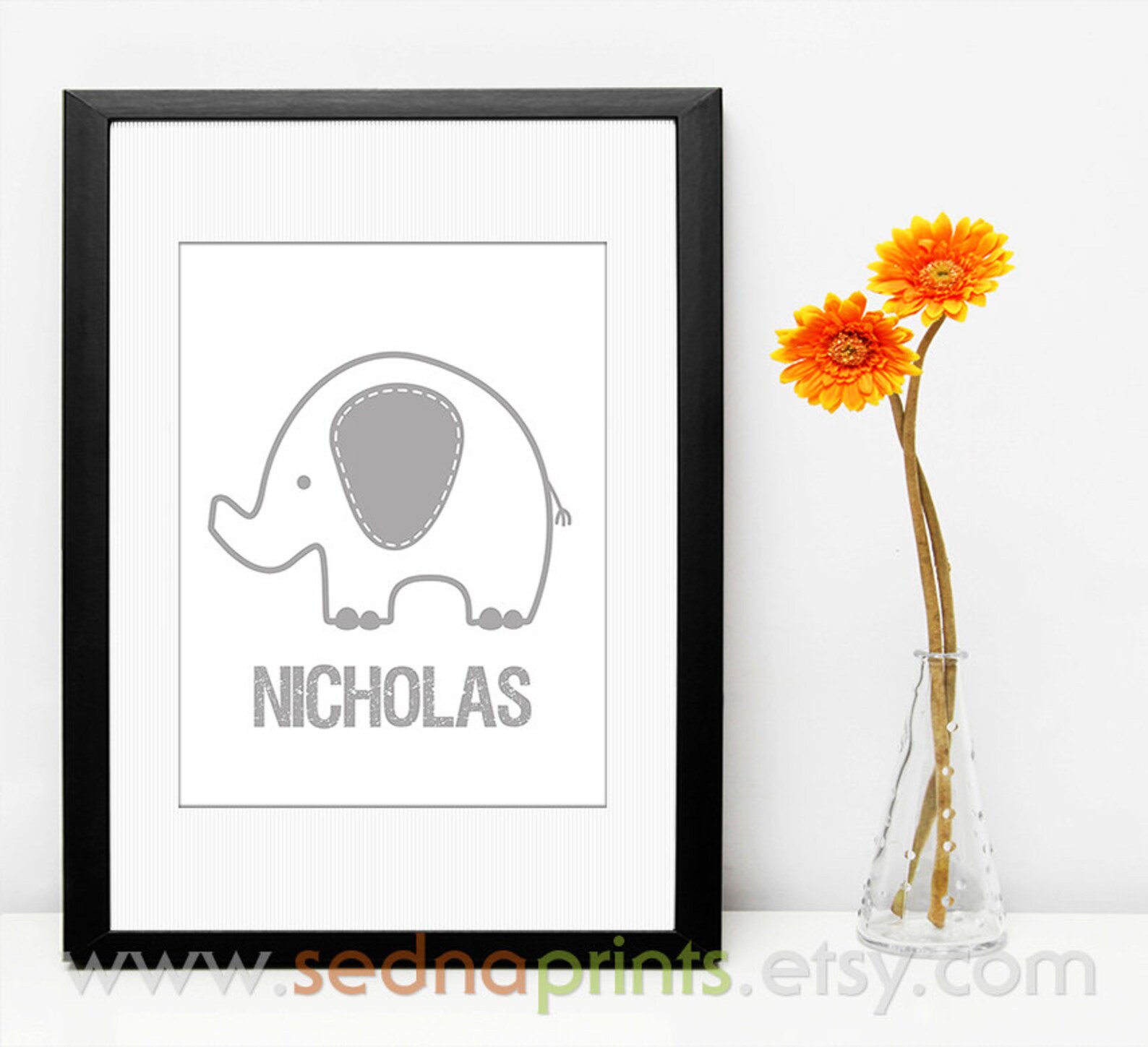 Grey and White Elephant Nursery Art Print nicholas, Children Wall Art