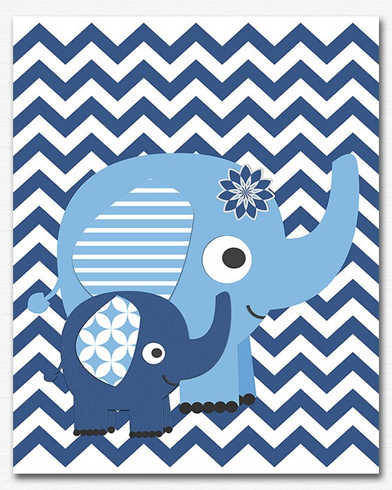 Items similar to Navy and blue elephant nursery Art Print ,baby boy
