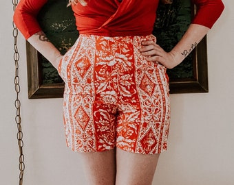 1960's Vintage Floral Print Cotton High Waisted Shorts