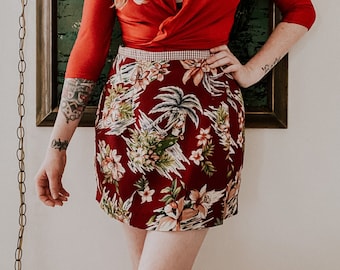 Vintage Hawaiian Print Wrap Skort