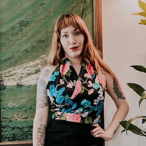 Vintage Floral Cropped Wrap Halter Top