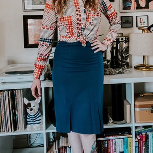 Vintage Royal Blue Wool Pencil Skirt