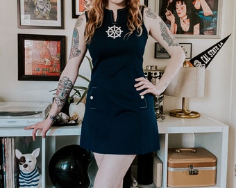 1960's Vintage Royal Blue Nautical Mini Dress