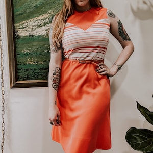 1960&#39;s Vintage Bright Coral Sleeveless Sheath Dress
