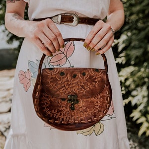 Vintage Small Tooled Leather Handbag image 1