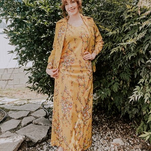1960&#39;s Retro Floral Print Maxi Dress & Jacket Matching Set