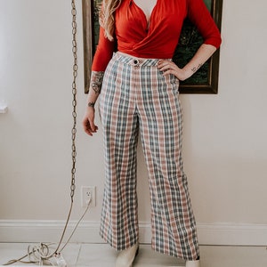 1970&#39;s Vintage Sears Plaid High Waisted Bell Bottoms