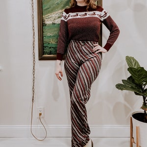 1970&#39;s Vintage High Waisted Polyester Stretch Bell Bottoms