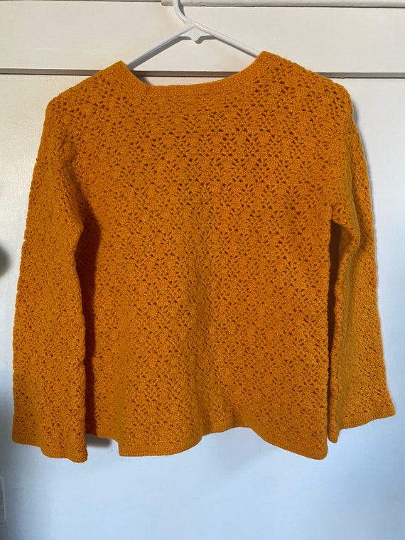 1970's Vintage Tangerine Crochet Bell Sleeve Swea… - image 5