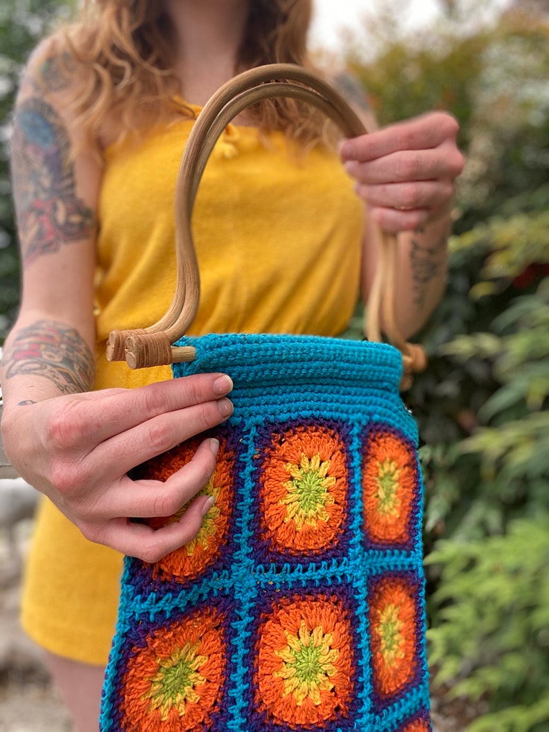 1970's Colorful Crochet Granny Squares Purse image 4