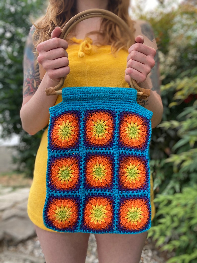 1970's Colorful Crochet Granny Squares Purse image 3