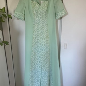 1960's Mint Green Lace Short Sleeve Maxi Dress image 4