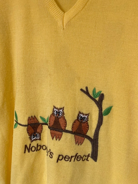 1970's Vintage Owl Embroidered V-Neck Sweater - image 4