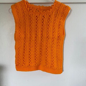 1970's Vintage Tangerine Orange Crochet Knit Sleeveless Top image 3