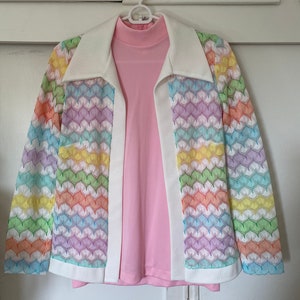 1970's Vintage Pastel Zigzag Knit Sweater Shirt Set image 3