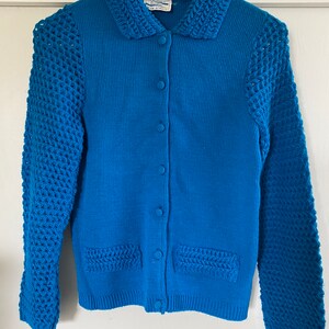 Vintage 1960's Dupont Turquoise Blue Crochet Cardigan image 3