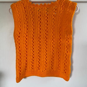 1970's Vintage Tangerine Orange Crochet Knit Sleeveless Top image 5