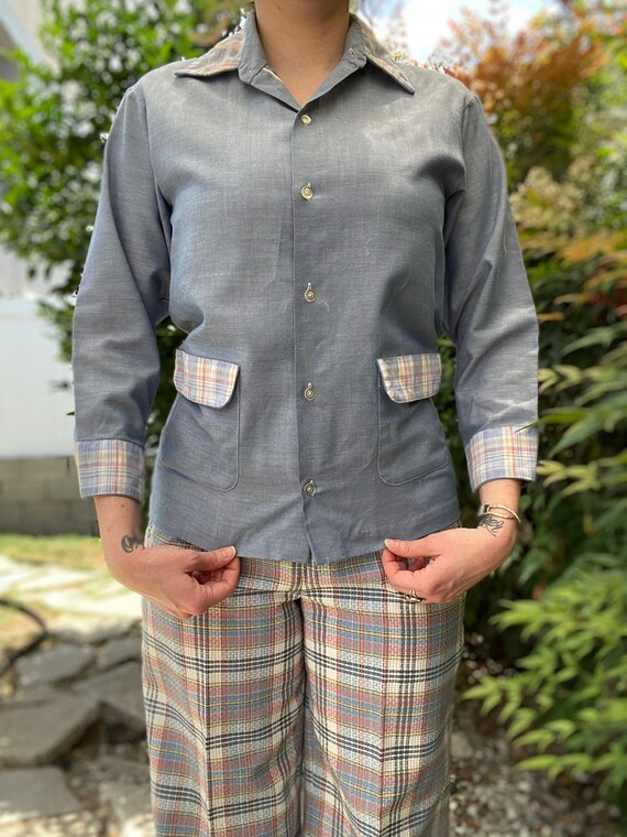 1970's JcPenny Chambray & Pastel Plaid Shirt - image 2