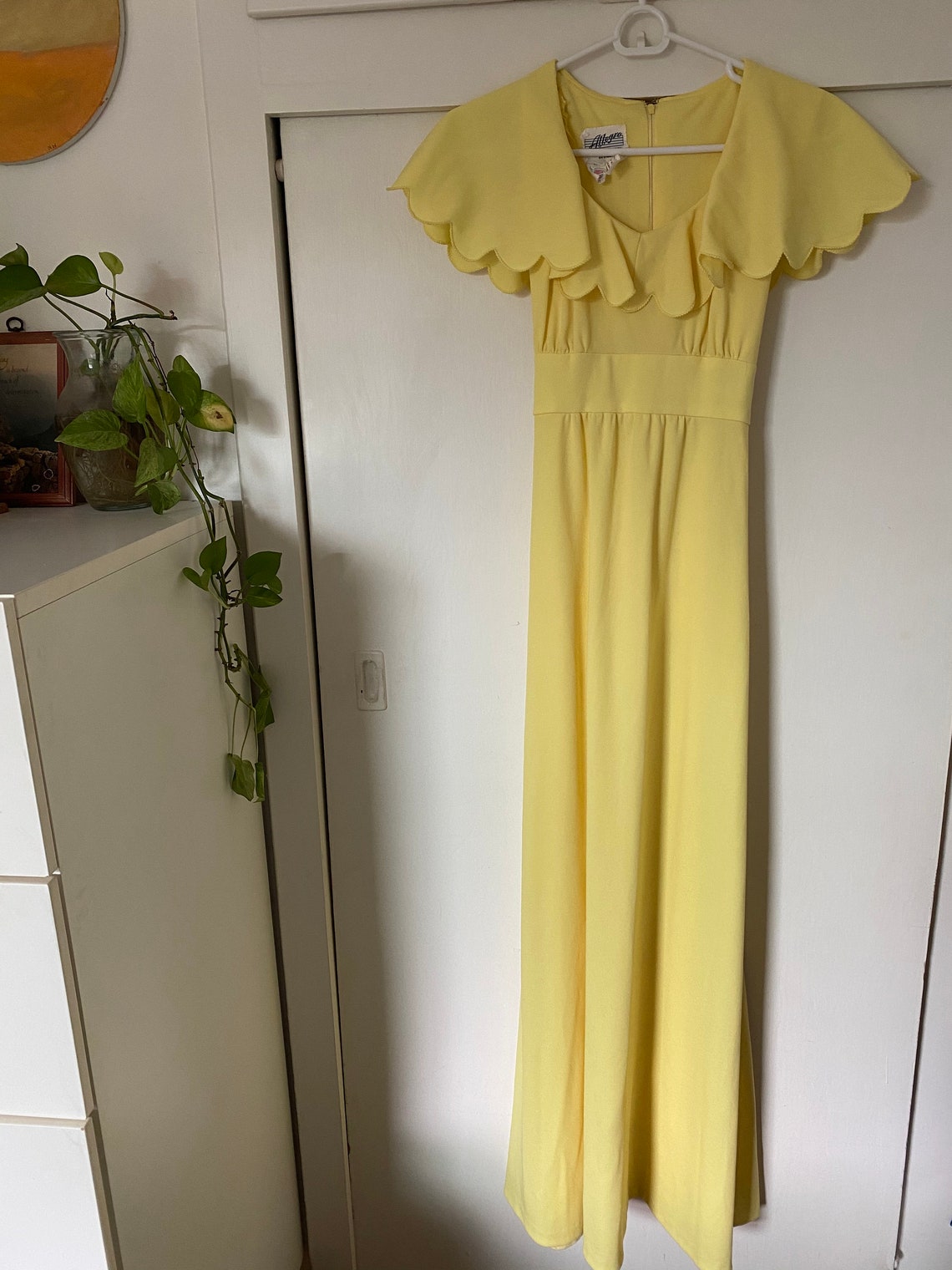 1970's Vintage Pastel Yellow Flutter Sleeve Maxi Dress Etsy