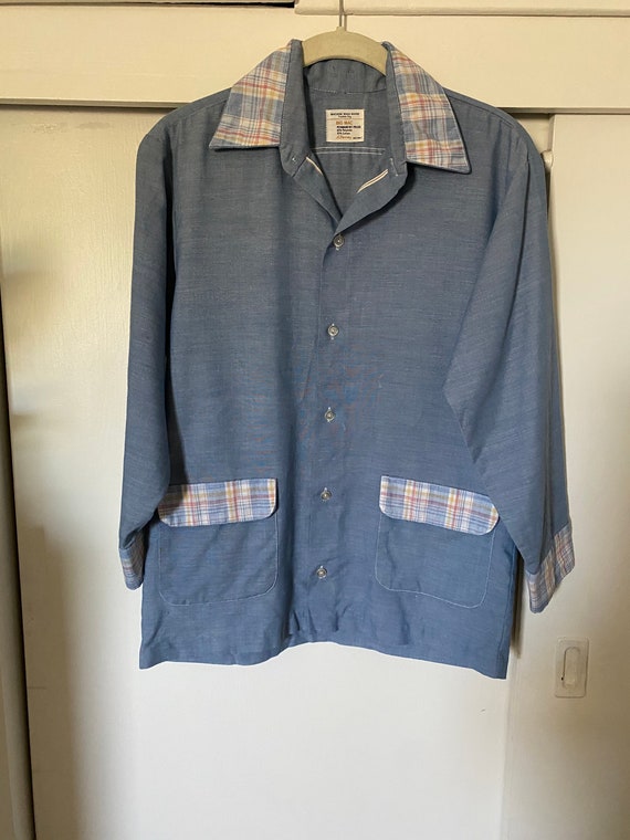 1970's JcPenny Chambray & Pastel Plaid Shirt - image 3