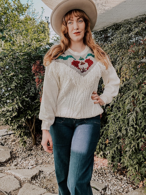 Vintage Fringe Cable Knit Sweater Sweater