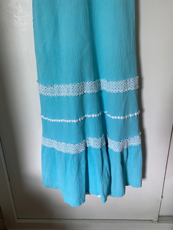 1970's Vintage Turquoise Flutter Sleeve  Ruffle H… - image 6