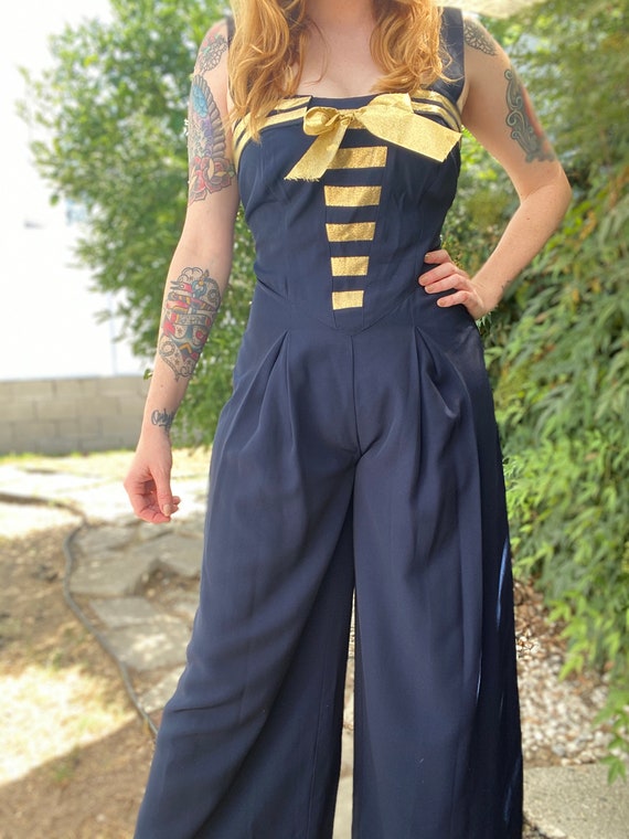 Vintage Nautical Sailor Wide Leg Jumpsuit - image 2