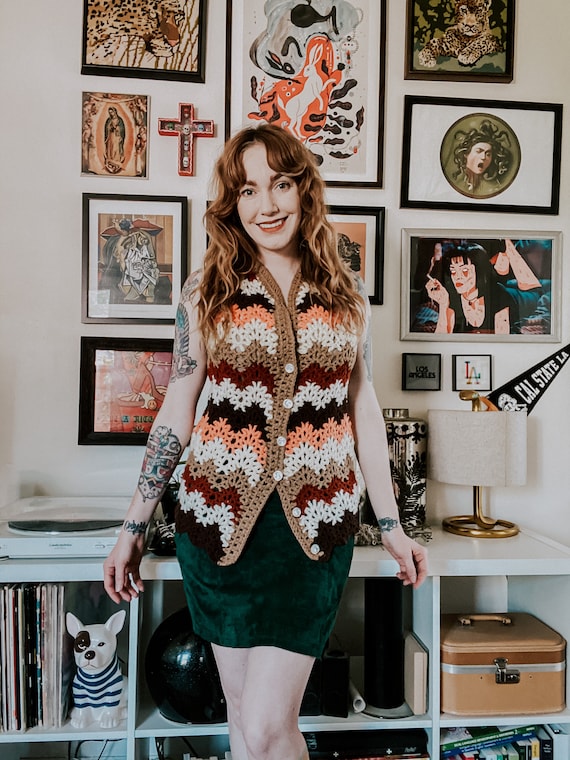 1960's-70's Vintage Zig Zag Crochet Vest - Etsy