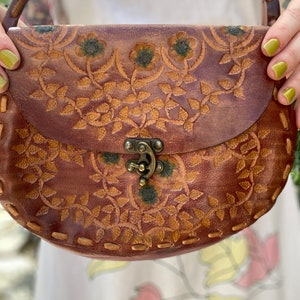 Vintage Small Tooled Leather Handbag image 5
