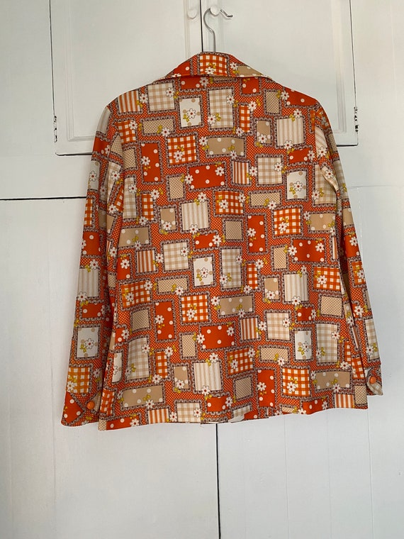 1970's Vintage Orange Patchwork Belted Blouse - image 5