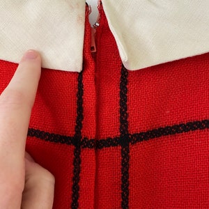 1960's Vintage Red & Black Plaid Peter Pan Collar Dress image 6