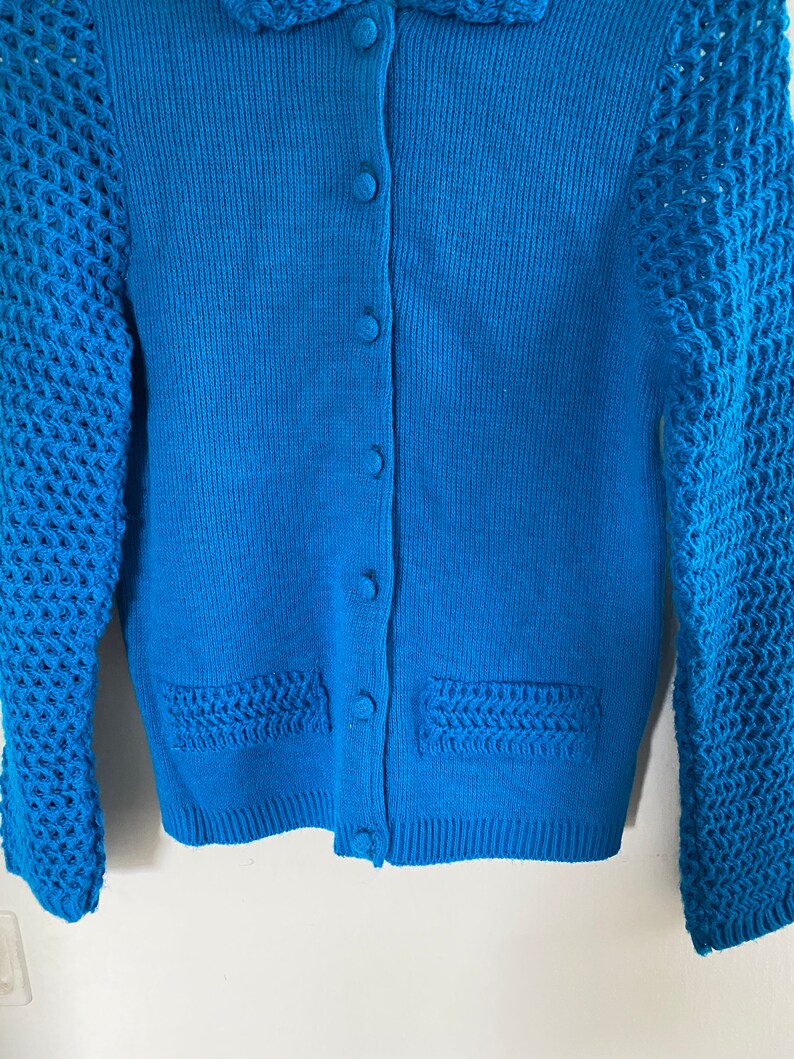 Vintage 1960's Dupont Turquoise Blue Crochet Cardigan image 5