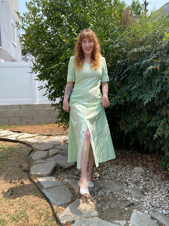 1960's Mint Green Lace Short Sleeve Maxi Dress - image 2