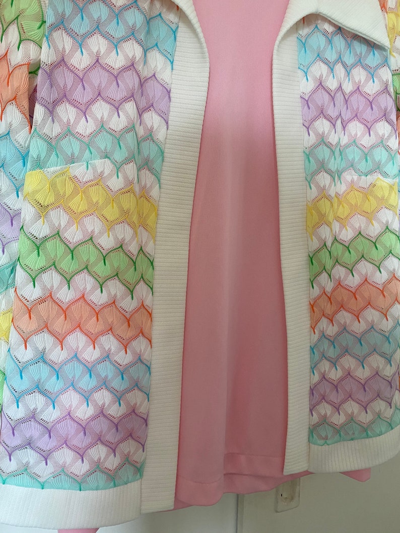 1970's Vintage Pastel Zigzag Knit Sweater Shirt Set image 4