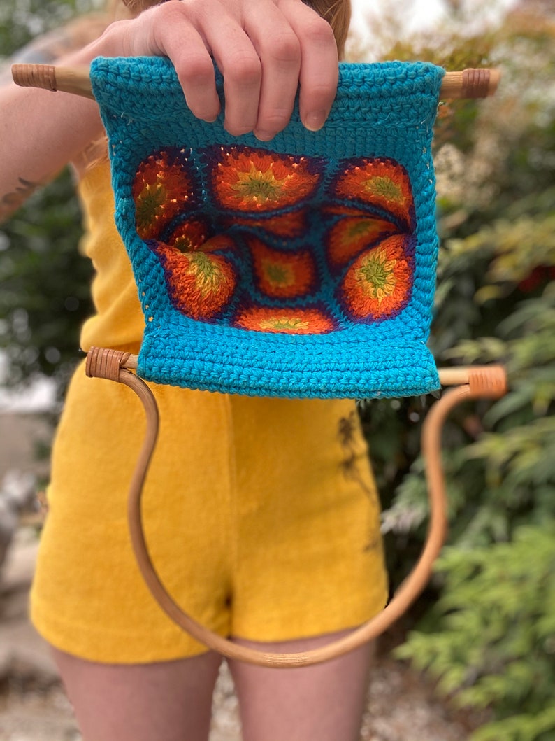 1970's Colorful Crochet Granny Squares Purse image 5