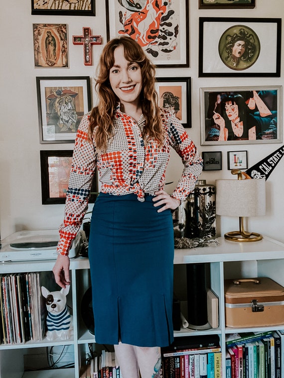 Vintage Royal Blue Wool Pencil Skirt