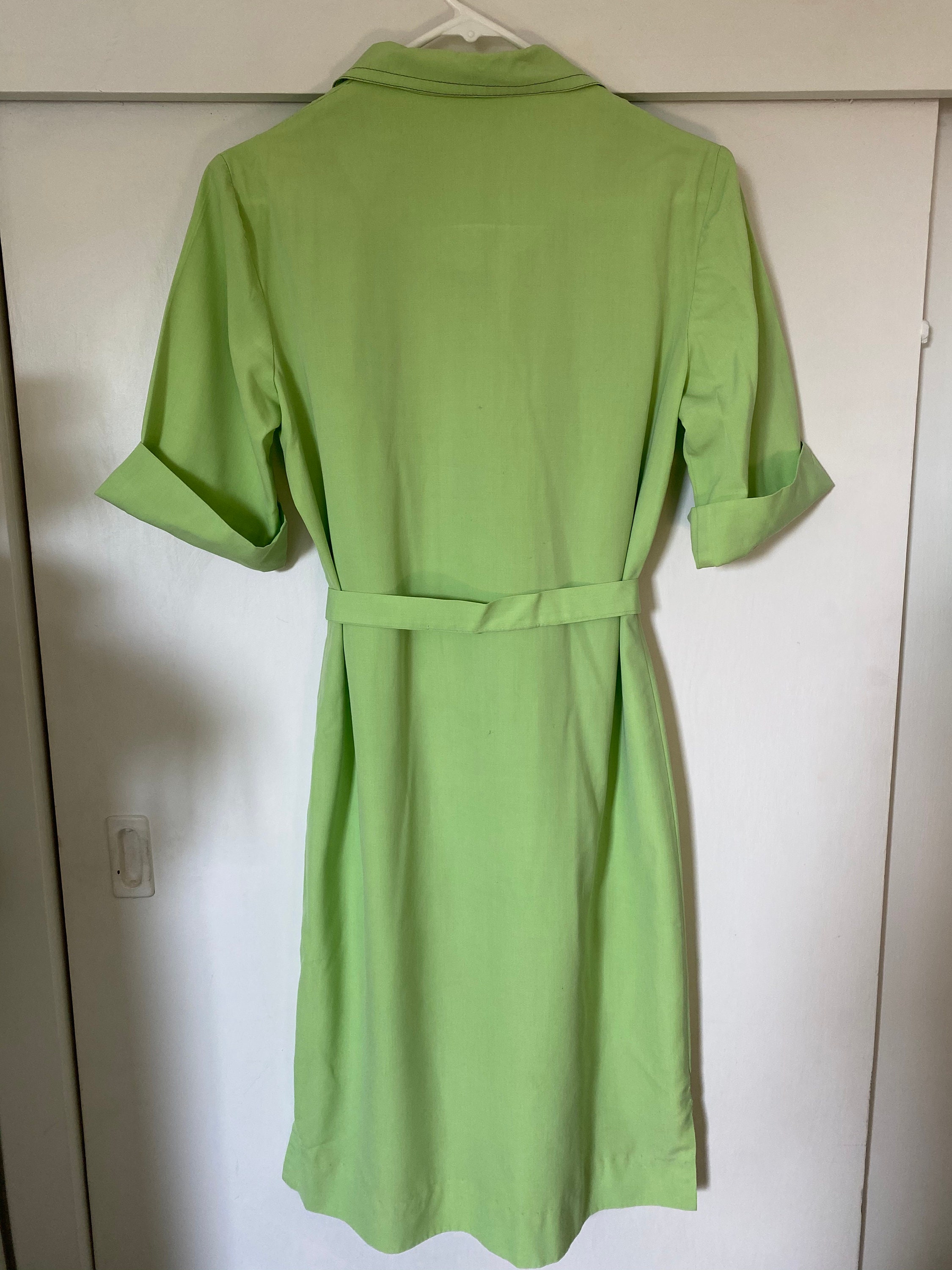 1960's Vintage Lime Green Button Up Shirt Dress Etsy